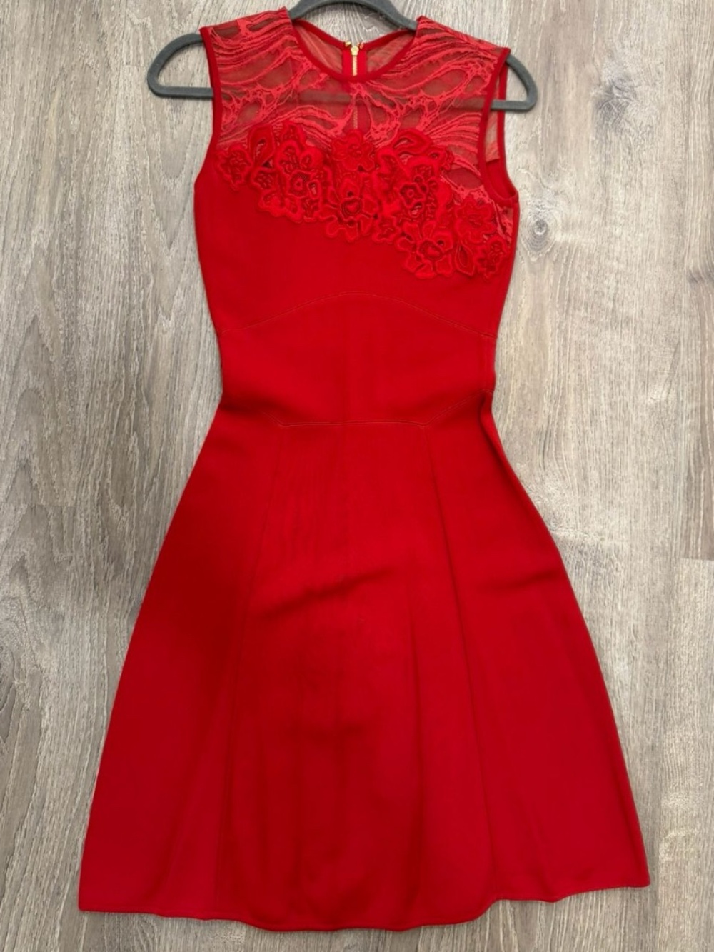 Elie Saab Red Floral Lace Applique Sleeveless A-Line Dress 38
